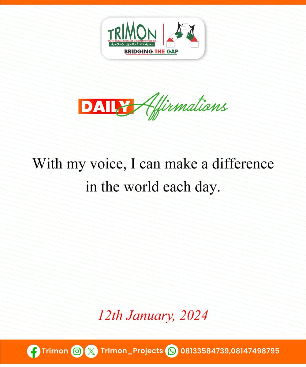 trimon_projects's tweet photo. I affirm: with my voice, I can make a difference in the world each day.

#dailyaffirmations https://t.co/WMS3WK0b73