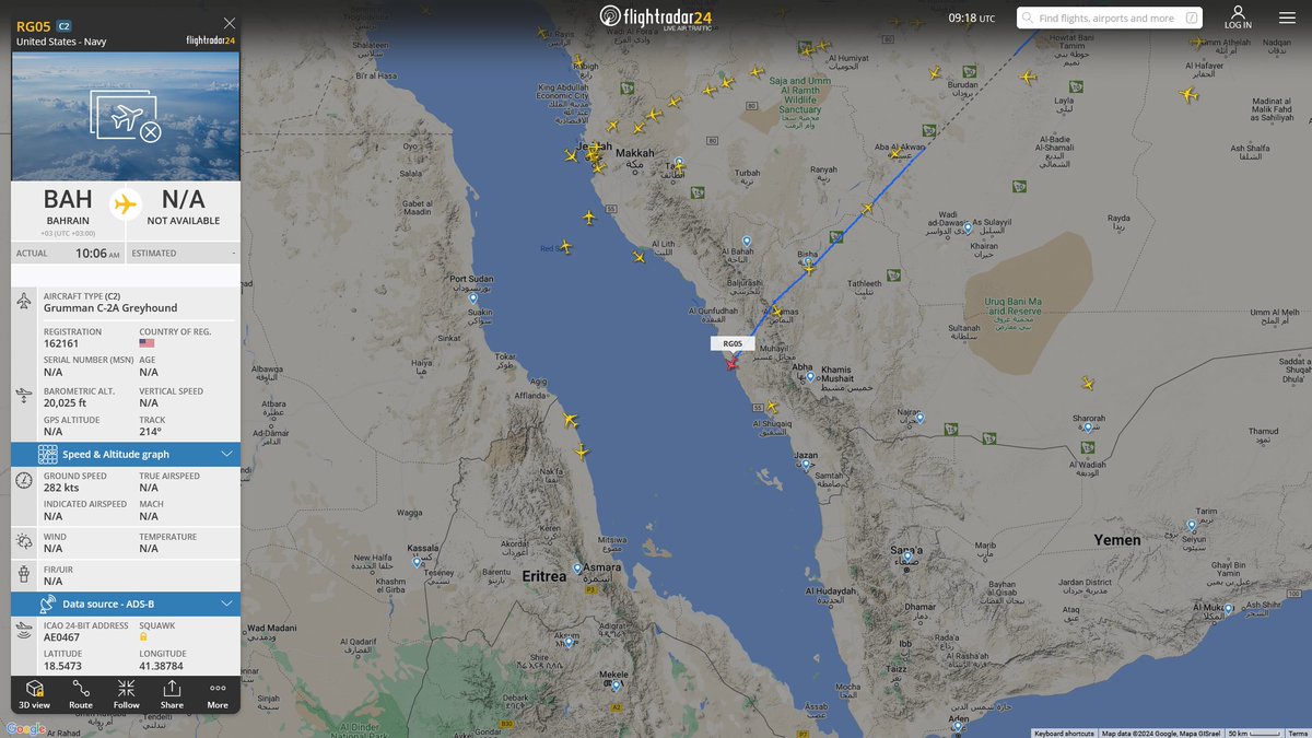AIYeyENGDdJkjTr's tweet photo. Jan. 12, 2024
#Bahrain #Prince Sultan Air Base #Red Sea 

#USS Dwight D. Eisenhower (CVN- 69) 

#RG04 #AE0451 USN C-2A Greyhound
#RG05 #AE0467 USN C-2A Greyhound https://t.co/dfW2rufYpN