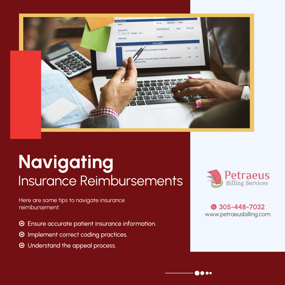 BehaviorBilling's tweet photo. Navigating insurance reimbursement successfully in mental health billing demands attention to detail, knowledge of coding and documentation, and continuous adaptation to changes in policies and procedures. 

#BillingServices #PalmettoBayFL #InsuranceReimbursements https://t.co/780dDmb3DX