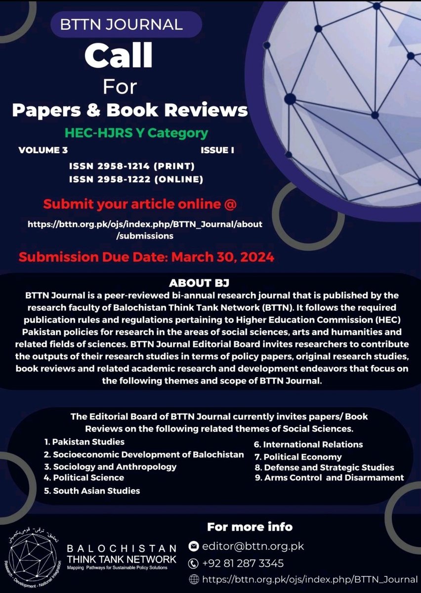 Call for Papers
@bttn_quetta