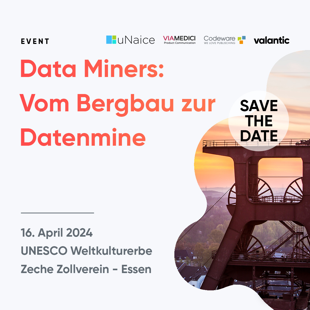 16.04.2024 Jetzt anmelden und dabei sein!
Beim Data Miners-Event erfährst du wie PIM-Systeme die Basis für geniale Datenkommunikation schaffen! 
Viamedici CODEWARE GmbH und UNaice GmbH sind auch am Start!
#pim #pimberater  #cxpower #valantic #dataminers