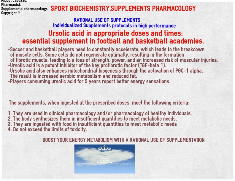 Ursolic acid supplements: essential in football and basketball academies. #energy#metabolism#endurance#resistance