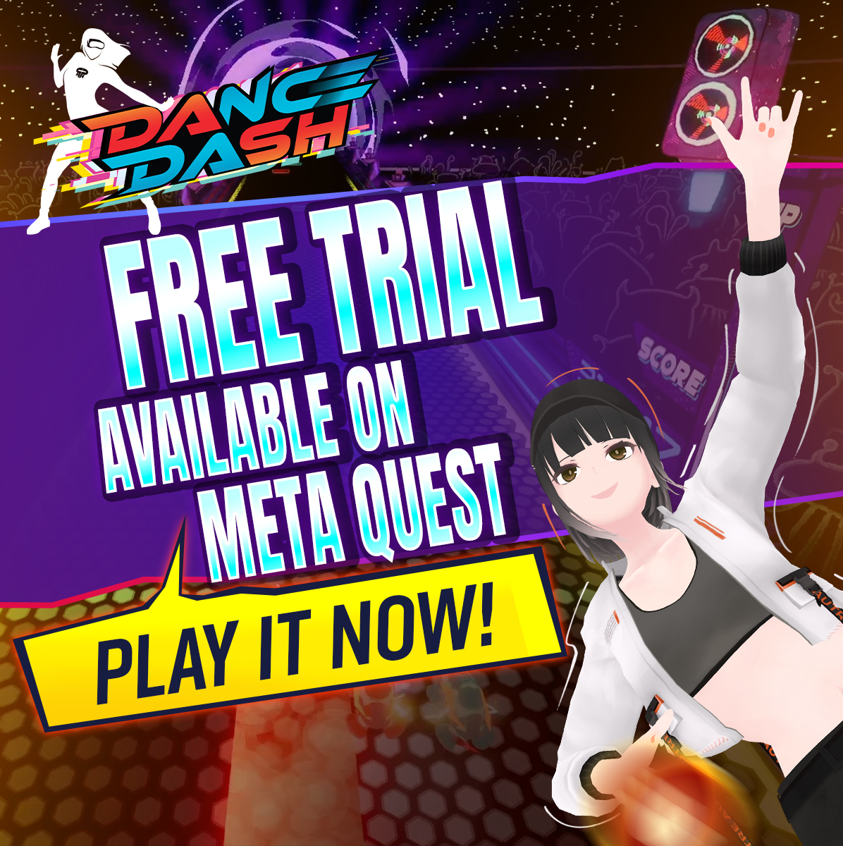 DanceDashVR's tweet photo. 👣 Dance Dash Free Trial Now on Meta Quest! 💃 It's Free to Start! Experience before you commit! 🕺 Begin your Dance Dash journey for FREE 👉https://t.co/mTMMtGuZJi

#metaquest #freedemo #questgame #vrdance #vrgame https://t.co/FCsgR6KYLu