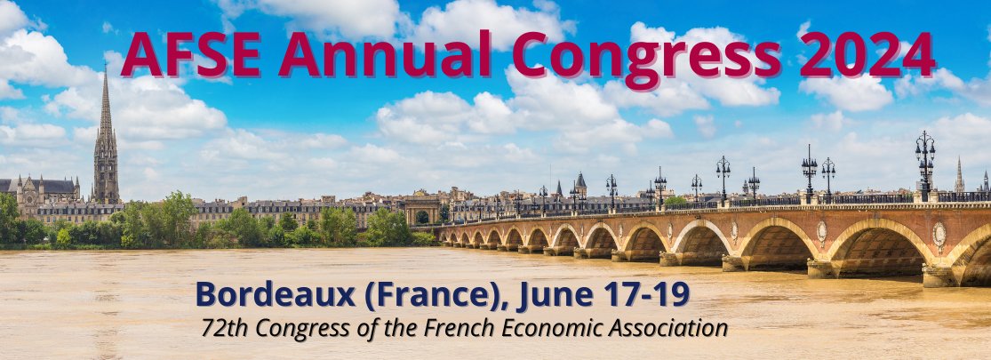 📣CALL FOR PAPER
72nd Congress of the French Economic Association,(AFSE)
📆June 17th to 19th, 2024
📍Bordeaux School of Economics <a href="/BSE_Bordeaux/">BSE</a>  <a href="/univbordeaux/">Université de Bordeaux</a>  <a href="/CNRSAquitaine/">CNRS Aquitaine</a> <a href="/INRAE_NA_BDX/">INRAE Nouvelle-Aquitaine Bordeaux</a> 
⌛️Deadline submissions Feb 29th, 2024

➡️afse2024.sciencesconf.org