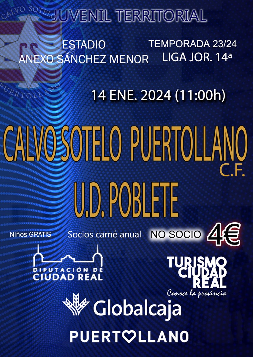 cspuertollanocf's tweet photo. 🪧Cartel anunciador.
@cspuertollanocf 🆚 U.D. Poblete.

🏆Liga Juvenil Territorial.
🗓️14-01-24.
⌚️11:00h.
🏟️Anexo Sánchez Menor. https://t.co/AxXxFaaEOj
