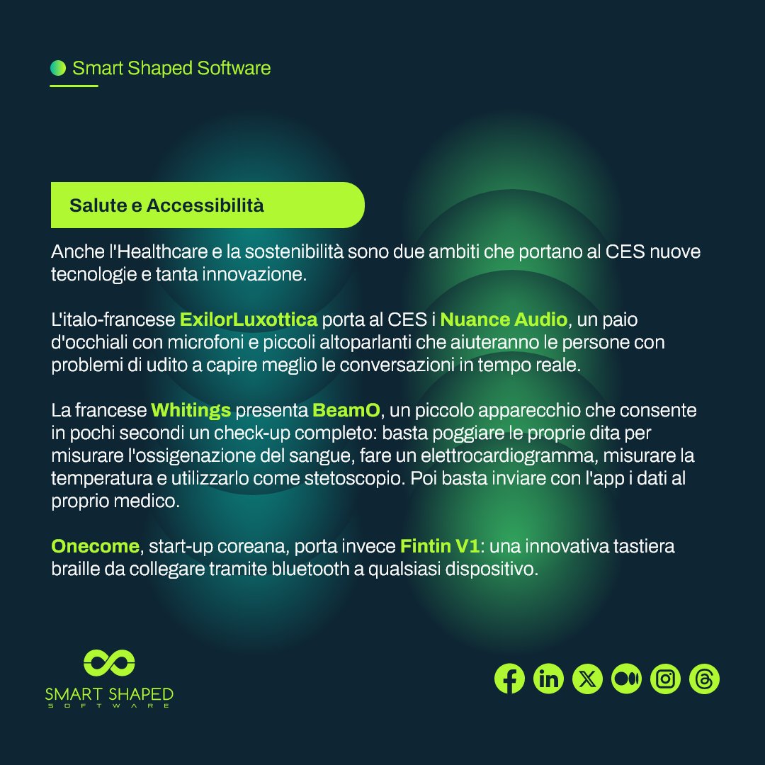 SmartShaped's tweet photo. 👇🏻 Ecco le novità che ci hanno colpito e gli ambiti in cui, secondo noi, l'innovazione ci cambierà davvero (e a breve) la vita!

---------------------

#startup #italianstartup #ia #accessibility #healthcare #sustainability #ecotech #ces2024 #cesLA #ceslasvegas #ceslasvegas2024 https://t.co/urs5QBBh9B