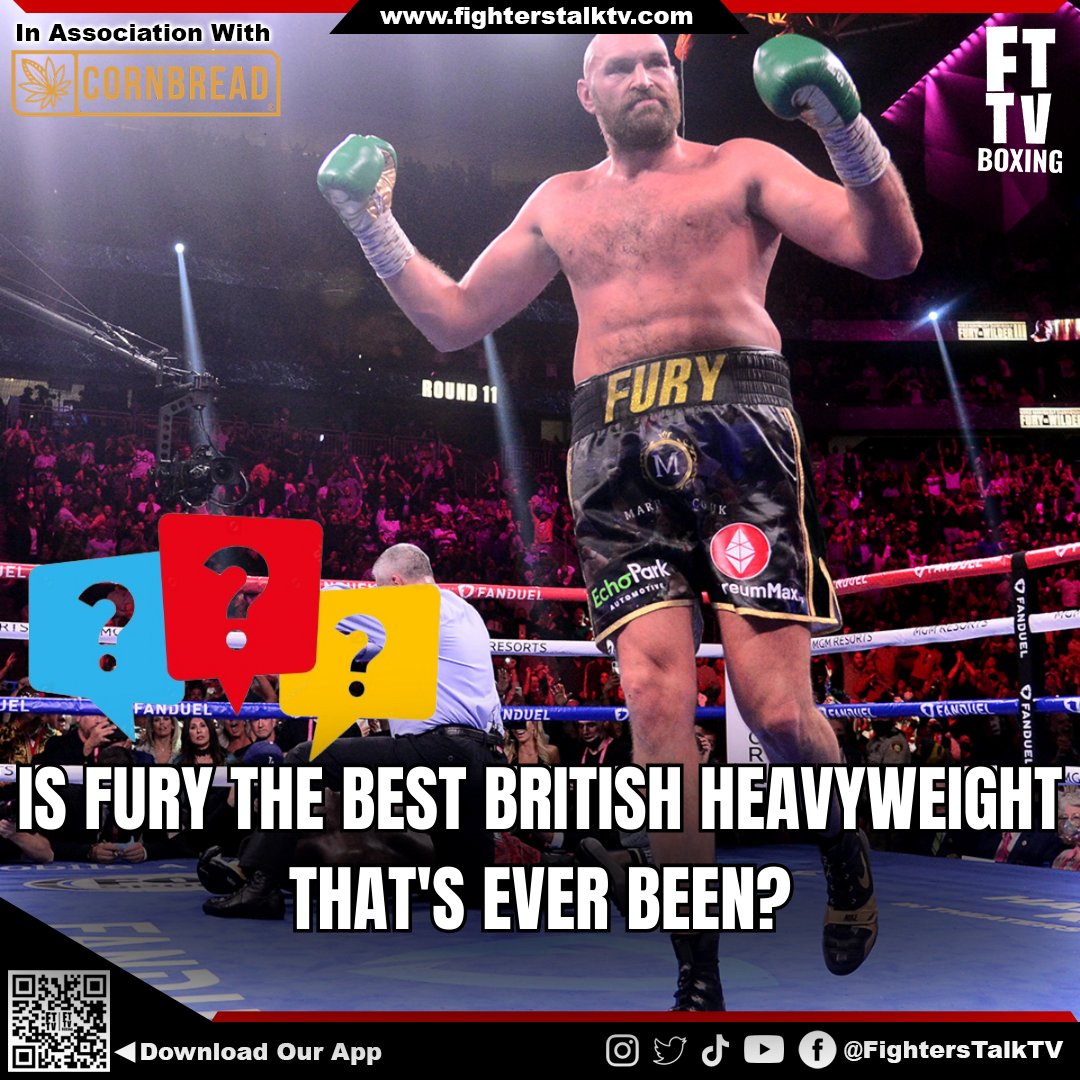 FTTVBoxing's tweet photo. Fury claims to be the best British Boxer that's ever been.
Do you agree with him?

#tysonfury #boxinfans #boxing https://t.co/SCCLVO1u40