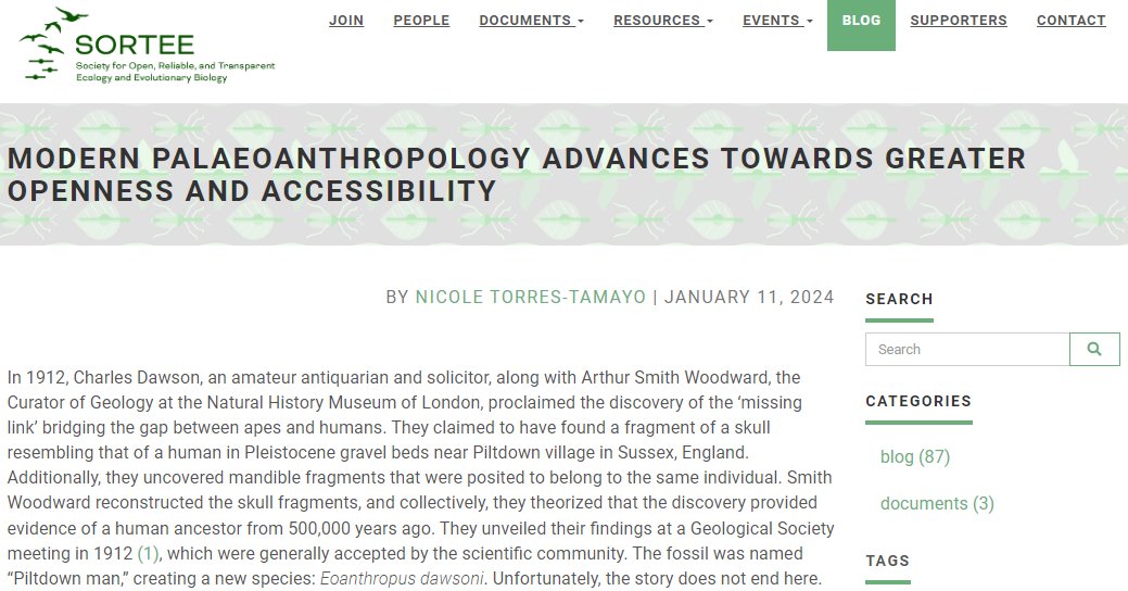 New SORTEE blog on how could the Piltdown's man hoax have been avoided?  @paleonicole writes about the contributions of #openscience to modern Paleoanthropology Don't miss it out, visit: sortee.org/blog/2024/01/1…