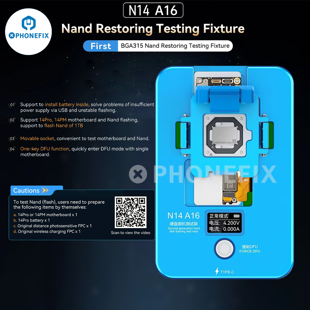 vipprogfixphone's tweet image. #JCID #N14 A16 Nand restoring testing fixture for iPhone 14 series BGA315 Hard Disk DFU restoring 1TB Nand flashing repair.
JC N14: diyfixtool.com/products/jcid-…
#jcprogrammer #iphone14pro #Iphone14ProMax #Nand #Restoring