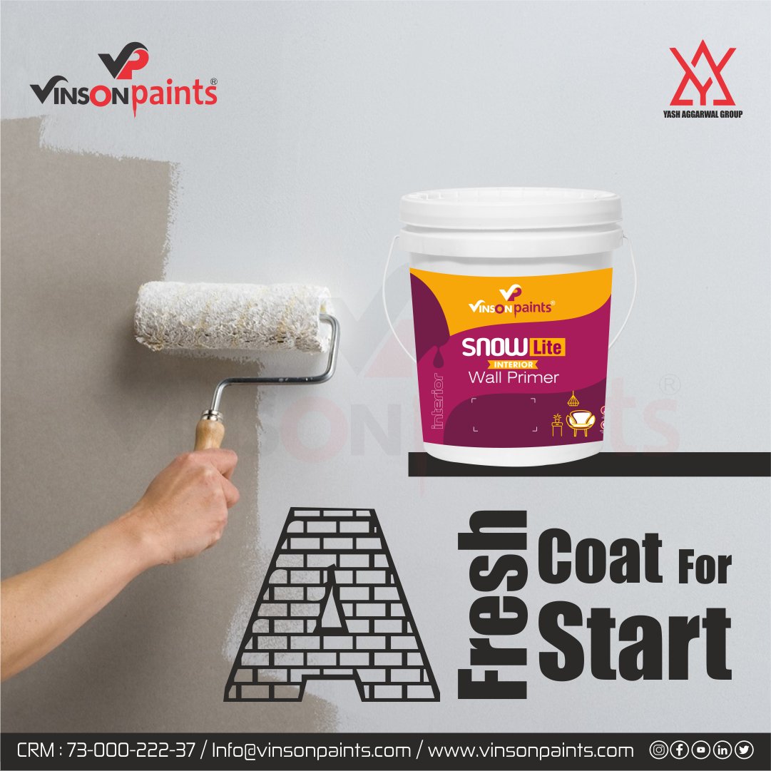 A fresh coat for a fresh start. Give your walls a new life with Vinson Paints’ snowlite interior wall primer. #VinsonPaints #Snowlite #WallPrimer #PaintYourHome #HomeDecor #FreshStart