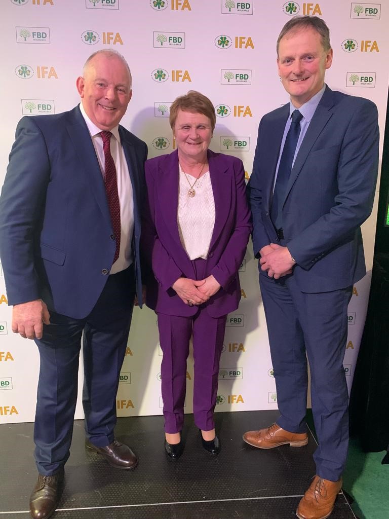 UFU president David Brown pictured with newly elected IFA president Francie Gorman and IFA deputy president Alice Doyle at the IFA AGM event earlier in the week.| @gormanifa | @IFAmedia | @UFUpresident