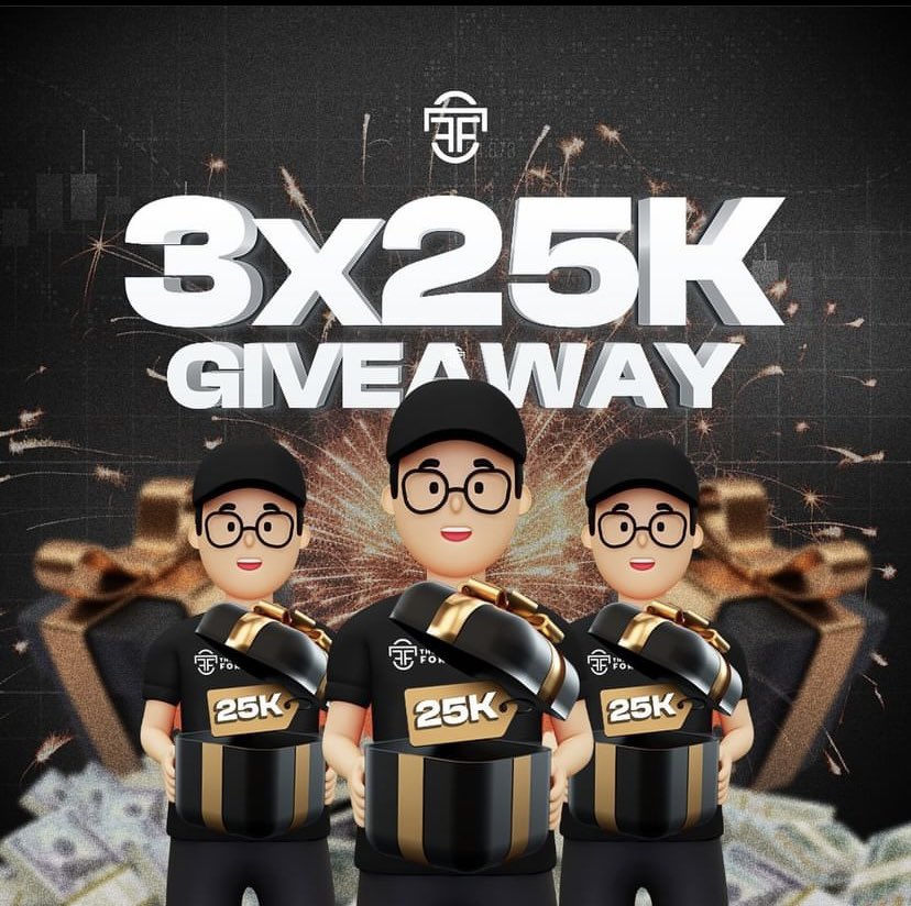 3x25k Challenge Account giveaway 🎁 🎁. RULES TO ENTER 👀 -Follow @TheForexFunder 💙 -Like & retweet 🌟 -Tag 3 friends 🧍 •join our discord discord.gg/wcwEpdVa Winners will be announced in 24HRS 😉