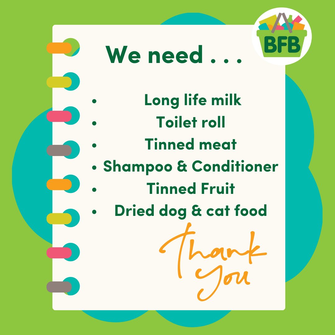 BassetlawB's tweet photo. At the moment we need . . .
🥛 Long life milk
🧻 Toilet Roll
🥫 Tinned meat
🧼 Shampoo & conditioner
🍑 Tinned fruit
🐶 Dried dog & cat food
Thank you!
#bassetlawfoodbank #foodbank #bassetlaw #shortageslist #needslist #thankyou https://t.co/E4fGHvE7Zt