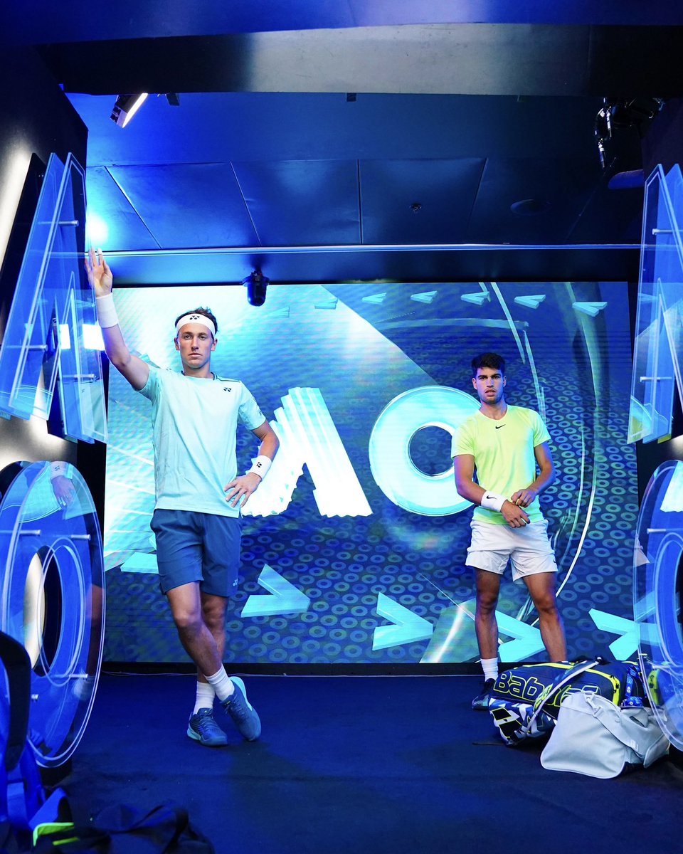 AustralianOpen's tweet photo. Final charity match with Alcaraz &amp; Ruud 🤝 https://t.co/qfGEmzJtaJ