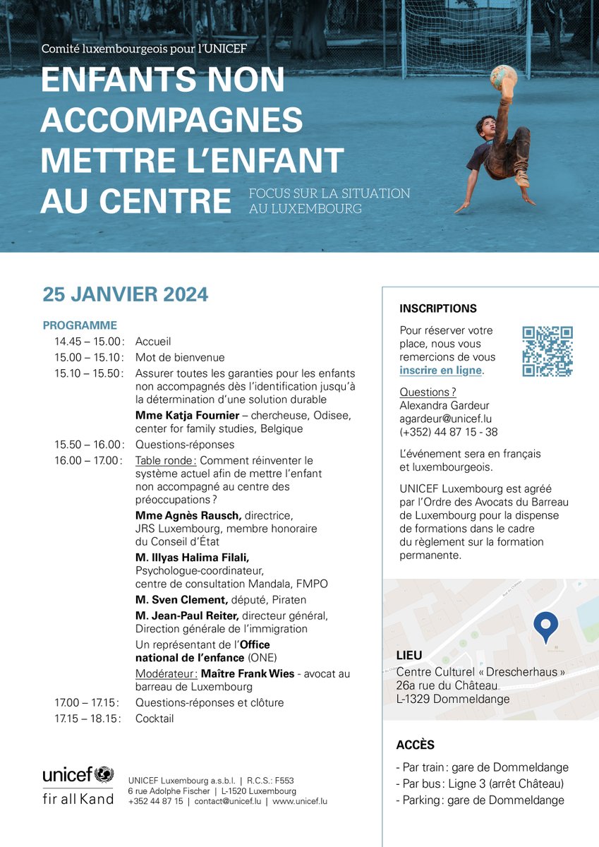 Mir invitéieren Iech de 25. Januar op eis Konferenz an Table Ronde zum Thema "Enfants non accompagnés", mat Fokus op d'Situatioun hei zu Lëtzebuerg.
Aschreiwung 👉 uncf.lu/mb7uo