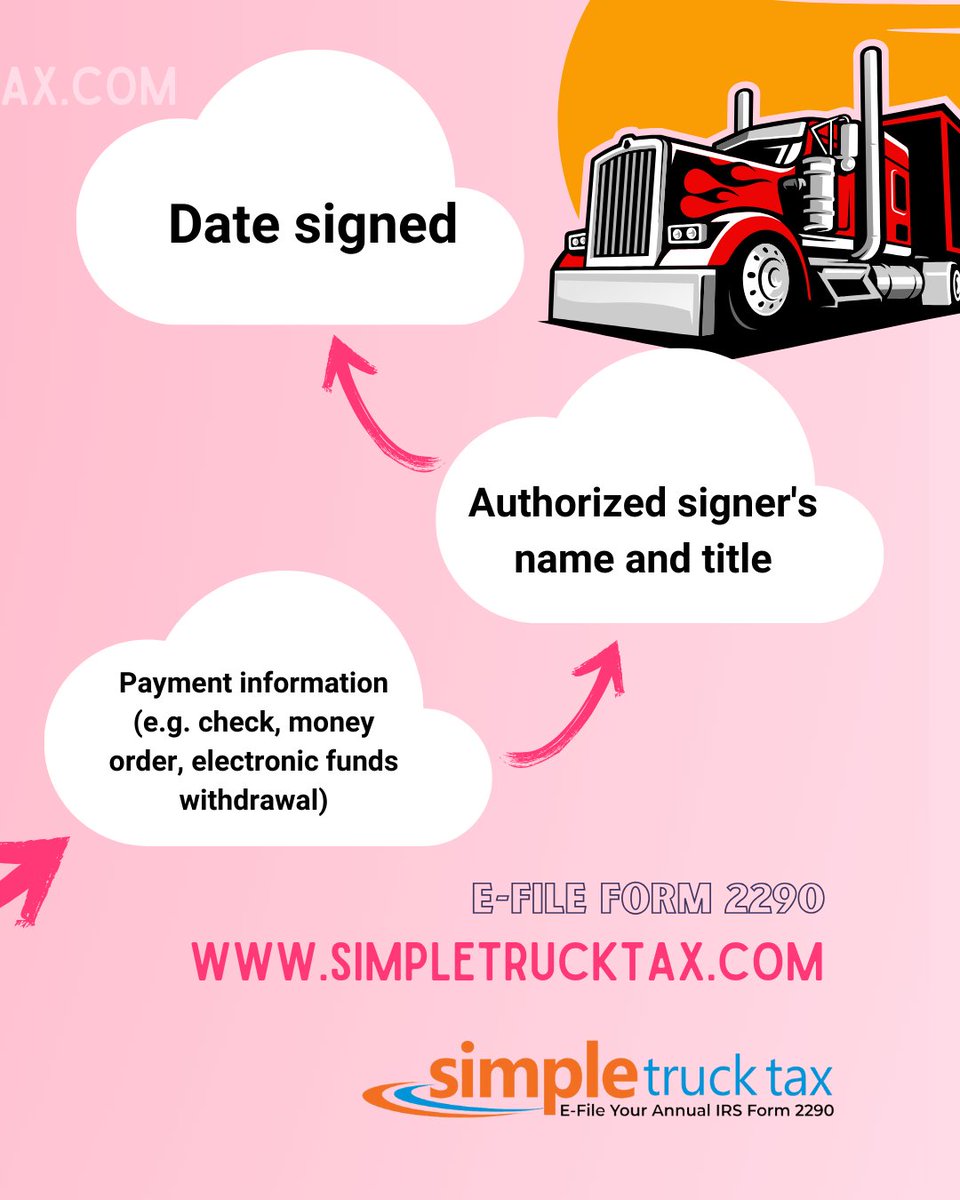 Mandatory Information for Online Filing Form 2290
Visit simpletrucktax.com

#TruckersCommunity #HaulingHeavy #RoadTax #LongHaulLife #Form2290Filing #TruckingIndustry #TaxCompliance #TruckersNation #IRS2290 #2290Deadline #BigRigNation #TaxSmart #TruckersUnion #Form2290 #HVUT