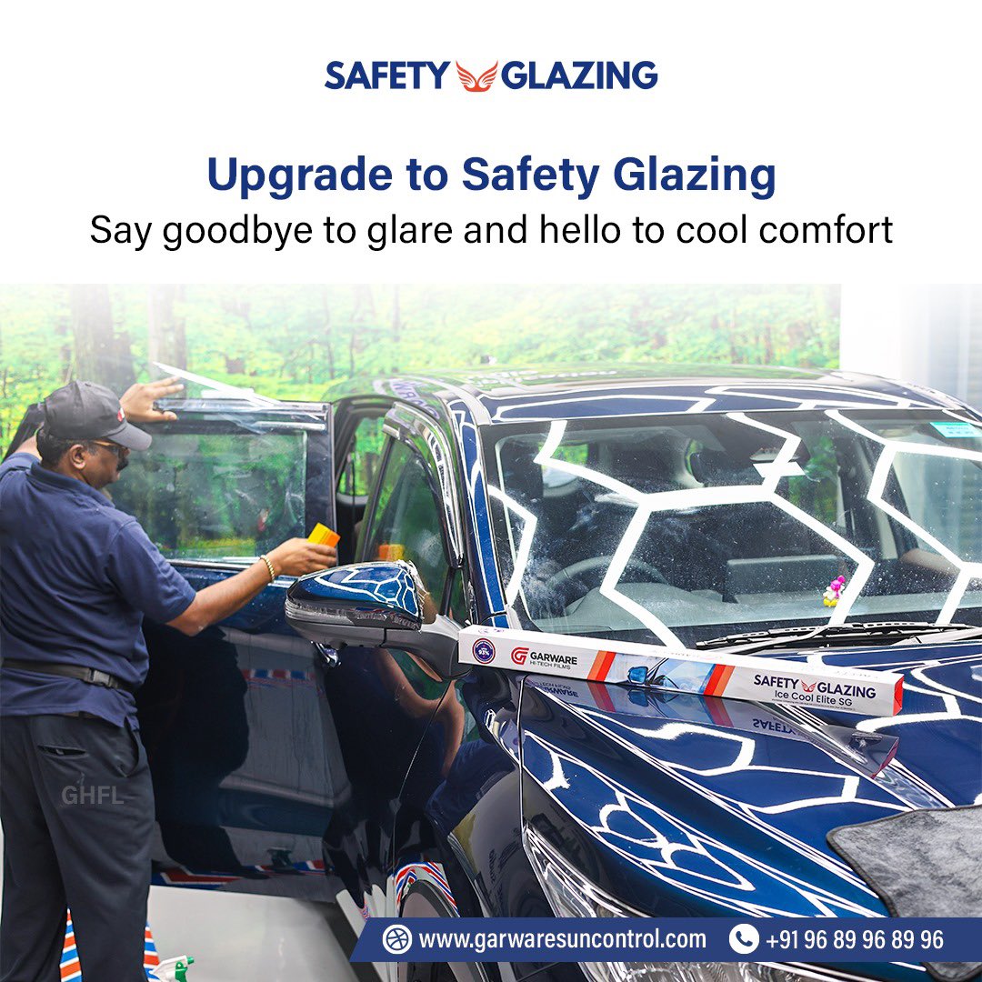Experience the perfect driving duo: glare-free vision and cool comfort. Our #Garware Safety Glazing Material ensures a clear view and a refreshing ride, making every journey a pleasure. Contact us at : +91 96 89 96 89 96 to know more about our Garware Safety Glazing Material