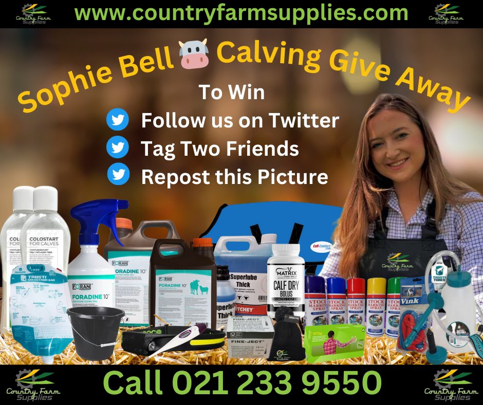 Country Farm Supplies, calving competition giveaway 🐄
To win:
1. Follow us on twitter (X)
2. Tag two friends beneath this post
3. Repost this picture

The winner will be picked at random at the end of the month.
#Familyrunforfamilyfarms