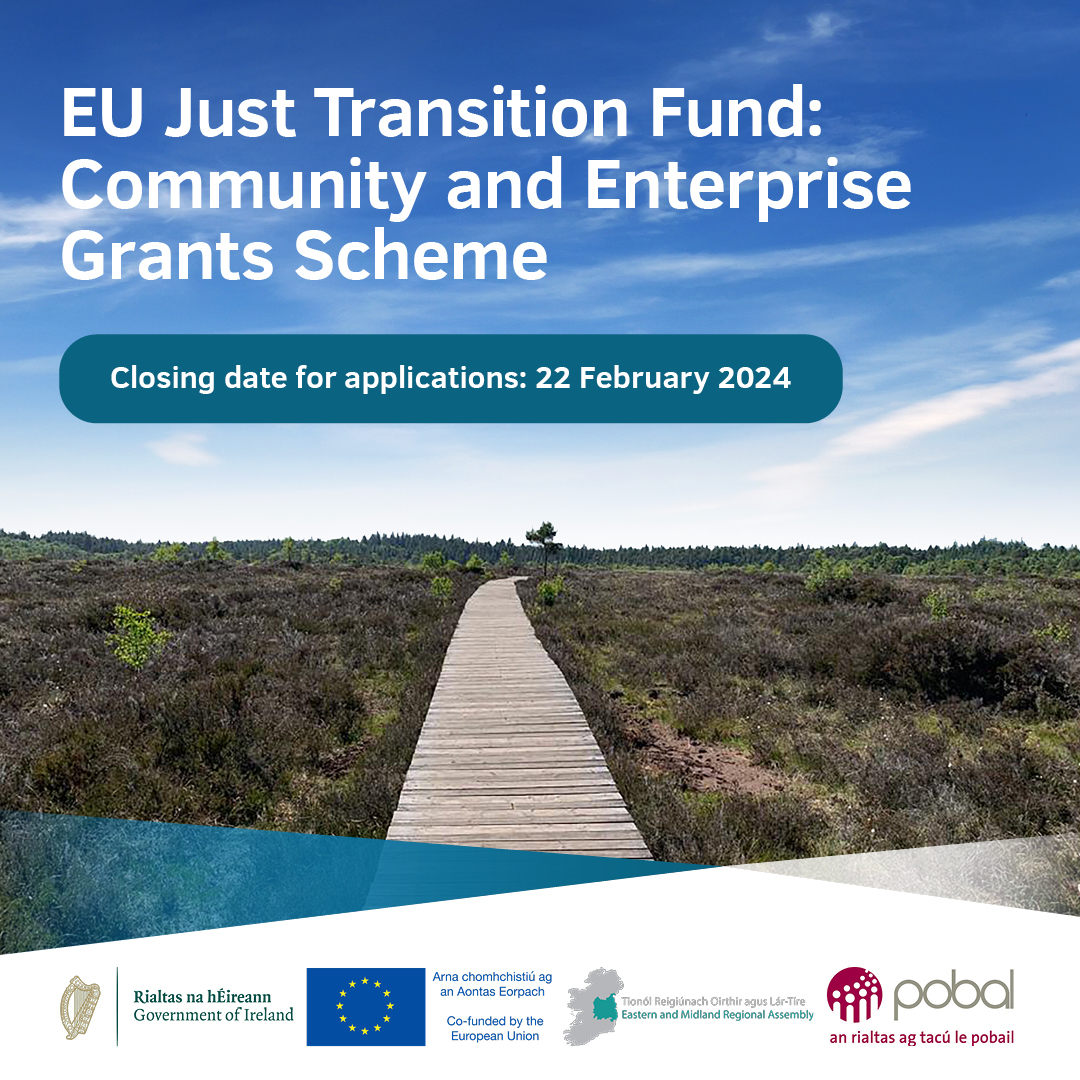 Minister @EamonRyan has launched a Community and Enterprise Grants Scheme under the EU Just Transition Fund. Funding is available for projects in the Midlands regions. 📆 Applications are being accepted until 22 February 2024. 📖 gov.ie/en/press-relea…