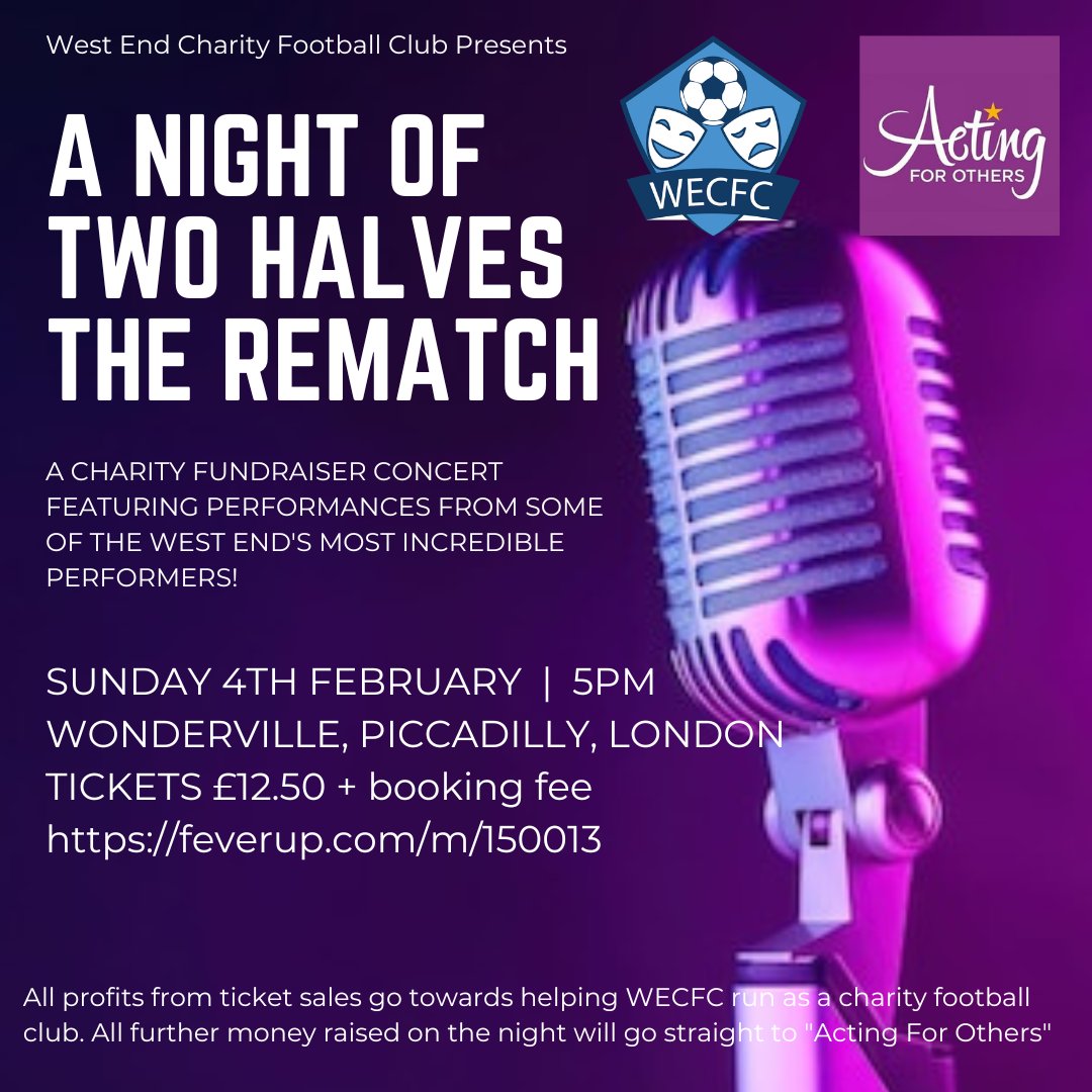🎶🎶🎶🎶 HUGE NEWS! Our annual fundraiser concert 'A Night Of Two Halves - The Rematch' is now ON SALE! 📅 Sunday 4th February ⌚ 5pm 🏤 Wonderville, Piccadilly, London 🎟️ £12.50 (+ booking fee) GET YOUR TICKETS ⬇️⬇️⬇️⬇️⬇️ feverup.com/m/150013