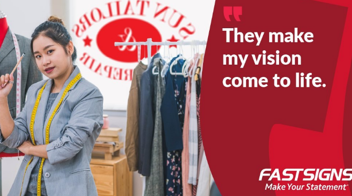 Experience the impact of collaboration with signage professionals who grasp your distinct perspective. With striking signs and tailored graphics, transform your vision into reality. Your brand, your vision – our expertise. #FASTSIGNS #MakeYourStatement #linkinbio