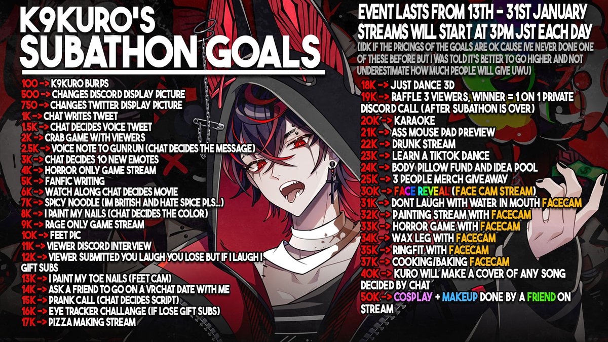 K9_KURO's tweet photo. SUBATHON STARTS TOMORROW (there's a lot of goals xd) 😊❤️‍🩹 
Will explain and go through a bunch of the goals tomorrow on the first day! 🥳 https://t.co/nJbXGr1zil