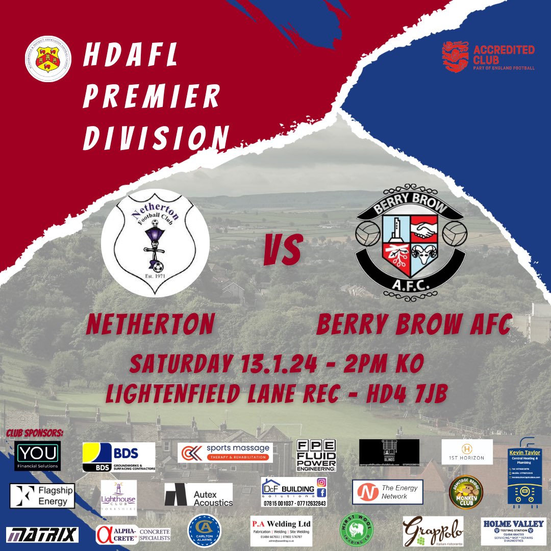 BerryBrowAFC's tweet photo. Tomorrow’s fixtures:
3 cup games tomorrow for teams 2,3 &amp; 4 against @BSAafc @HolmfirthTown and @Allertonfc1 respectively. The 1sts take on the noisy neighbours @Nethertonfc in a local derby! Get down and support the lads! #UTB https://t.co/0YJ3EDkoU1