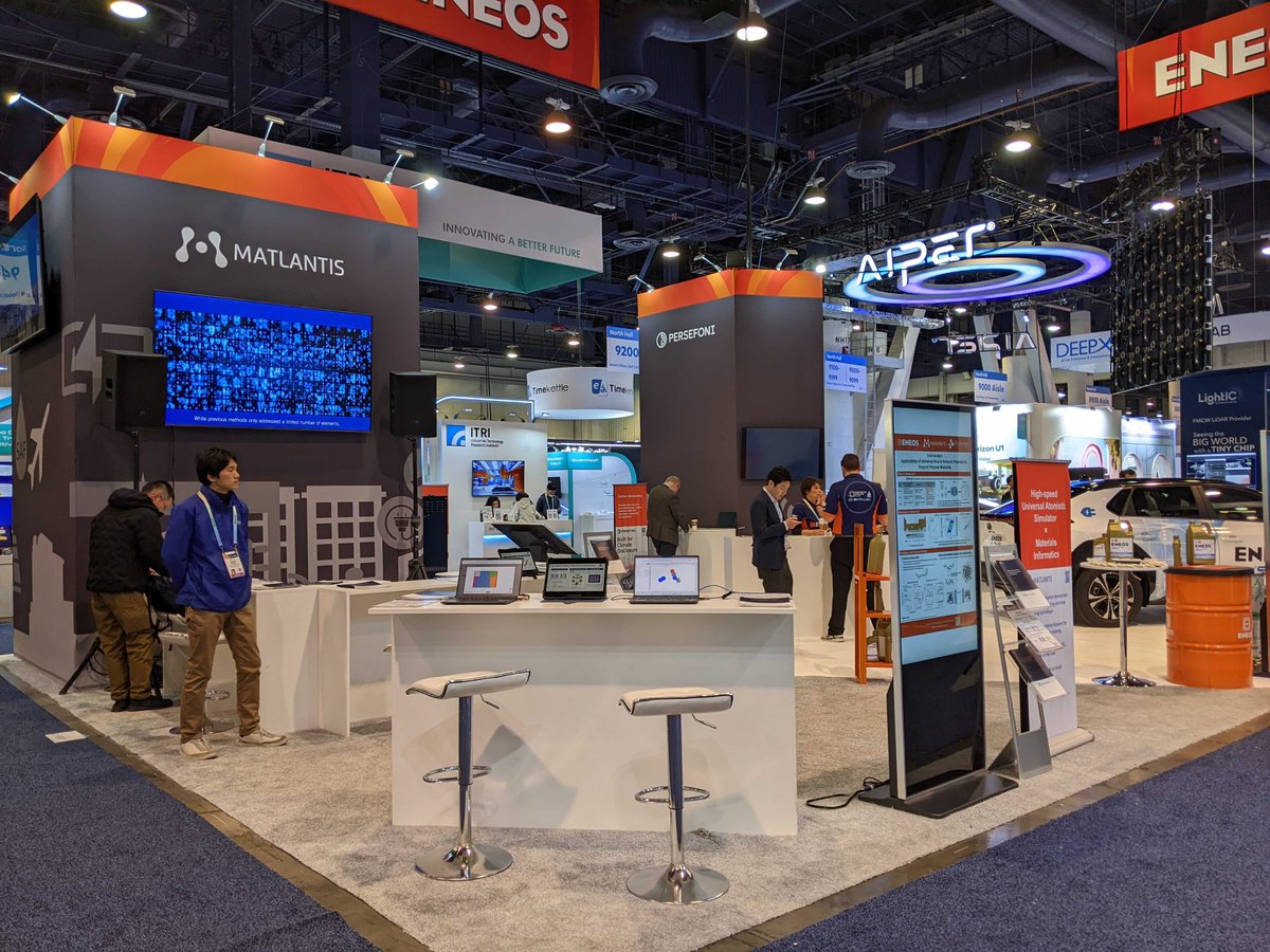 Last day of #CES2024📣: Please stop by the ENEOS booth (North Hall #9247). We are introducing #Matlantis, a general-purpose atomic simulator useful for research and development of various materials. Do not miss it.
#computationalchemistry #materialsscience #MI