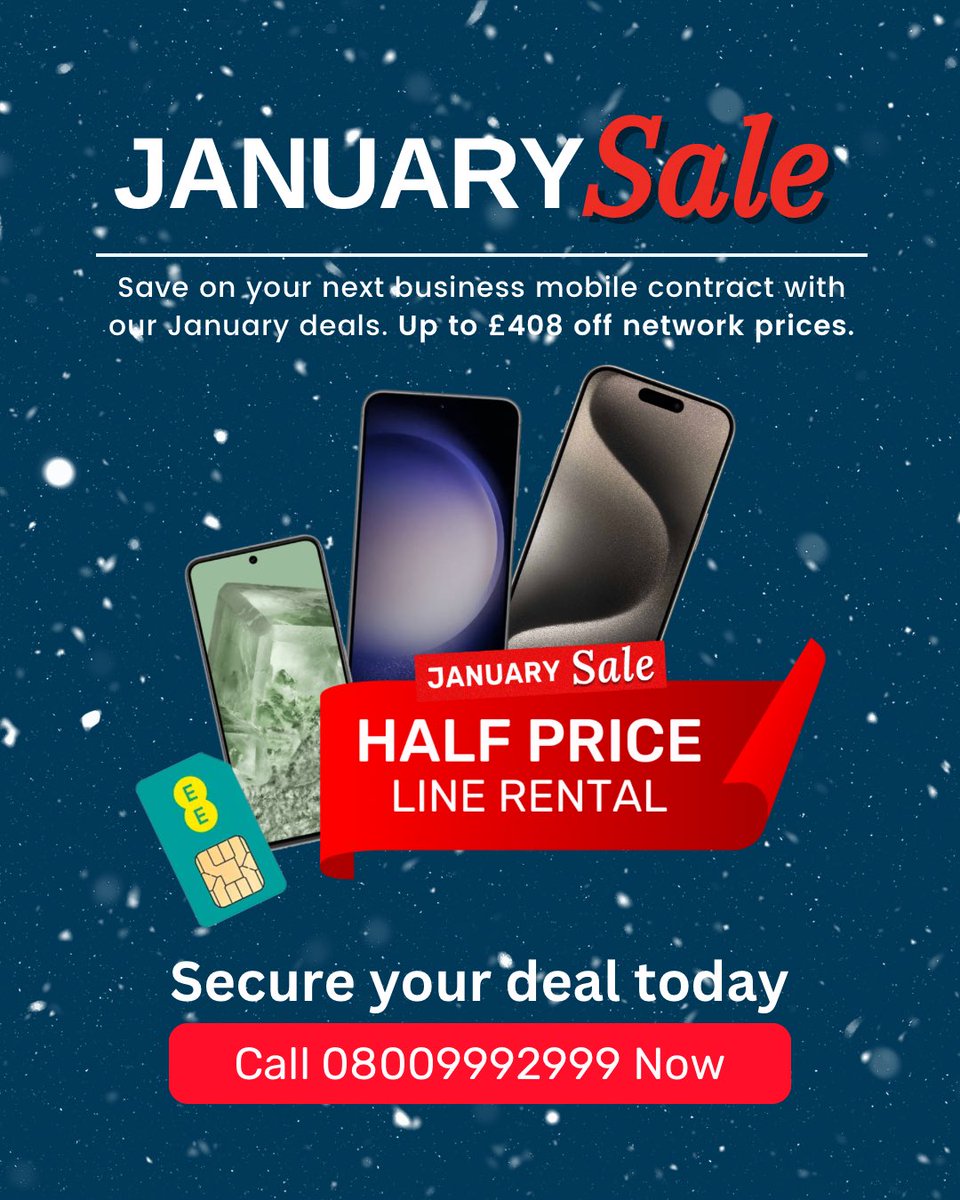 bmobilescom's tweet photo. January Sale‼️ Half Price Line Rental
Save on your next business mobile contract with our January deals. Up to £408 off network prices.

https://t.co/LHulwFlSjL

📞Call us today on 08009992999

#January #sale #januarysale #januarysales #ᴊᴀɴᴜᴀʀʏsᴀʟᴇ #januarysalesday https://t.co/Nk7sSUN2lA