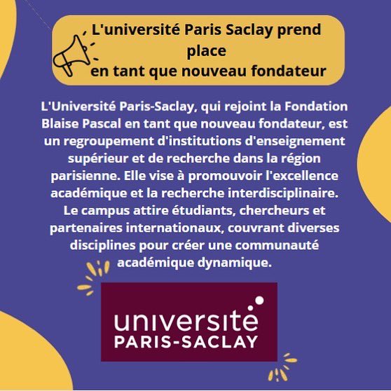 FondBPascal's tweet photo. Nous sommes heureux de partager une excellente nouvelle :  l' #UniversitéParisSaclay a récemment renforcé son engagement envers la diffusion de la #culturescientifique en devenant membre fondateur de la #FondationBlaisePascal ! https://t.co/BoW0Ta8QaD