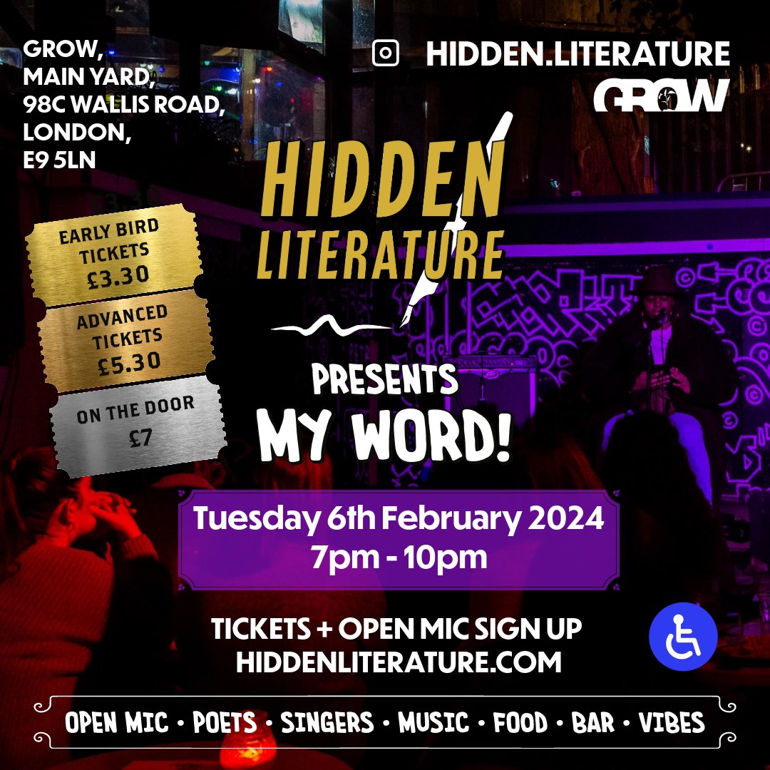 NEW YEAR! We are back with our first open mic of 2024 on 6th February 2024! Sign up for open mic on our website! hiddenliterature.com 💛✨ The venue is accessible ♿️ Tickets - hiddenliterature.com/events Venue: @GrowHackney #openmic #openmiclondon #london #livemusiclondon