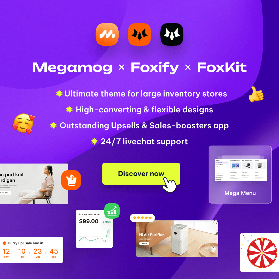 Meet our partner - @FoxEcom 🦊

✨ Elevate Your eCommerce Game with FoxEcom's Powerful Quartet ✨

Get ready for a game-changing eCommerce experience with FoxEcom! Their quartet of themes, apps, &amp; solutions is set to revolutionize your online business.

🌈 𝐌𝐞𝐠𝐚𝐦𝐨𝐠 -
