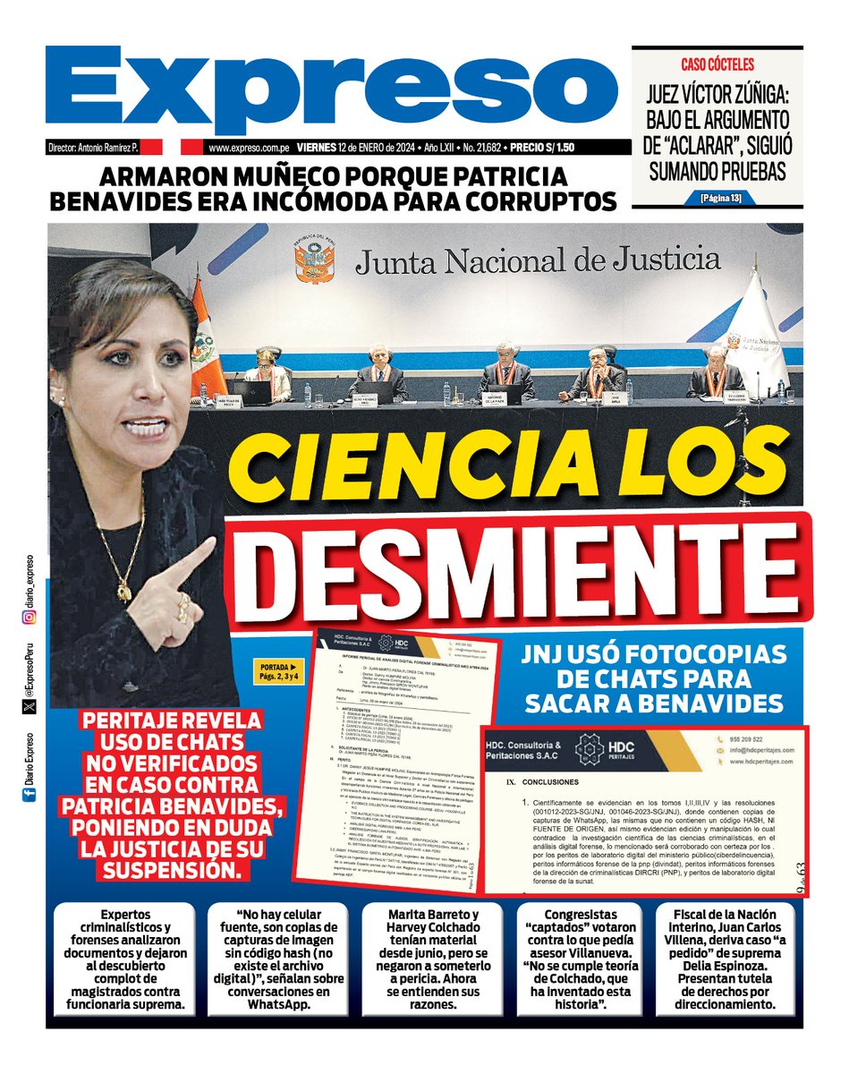 🚨🗣️ JNJ usó fotocopias de Chats para sacar a Benavides, peritos revelan que no tienen origen digital. Carpeta de investigación a Benavides fue direccionada indebidamente a un Fiscal Supremo. Se va confirmando que todo fue un muñeco armado.