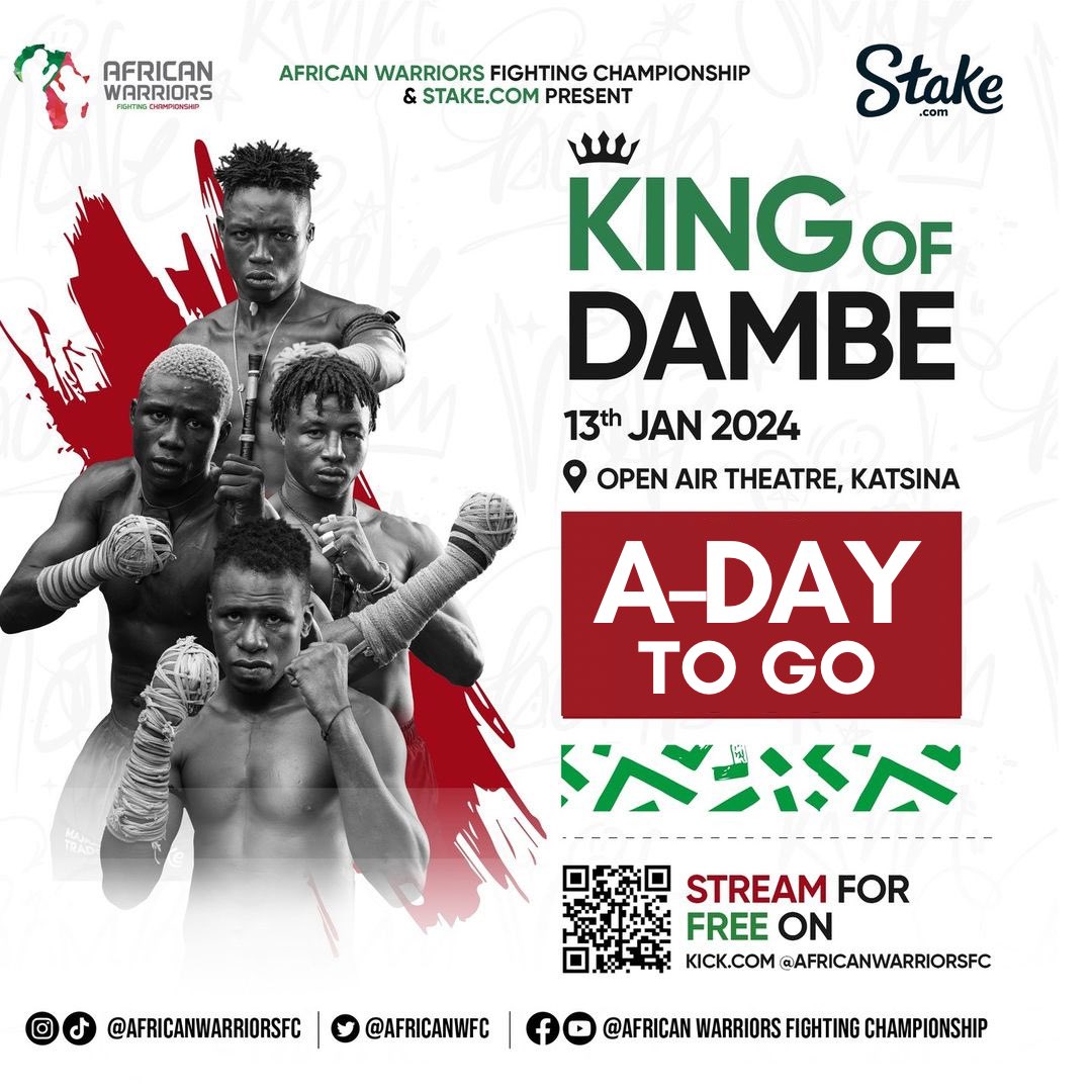 africanwfc's tweet image. The BIGGEST EVENT is near - going to be happening live at the #Dambe arena in Katsina.

BE PREPARED TO CROWN THE TRUE CHAMPIONS OF THE ARENA! 🥊👑 #KingOfDambe #AWFC #africanwarriorsfc #LukelaylandDAMBE