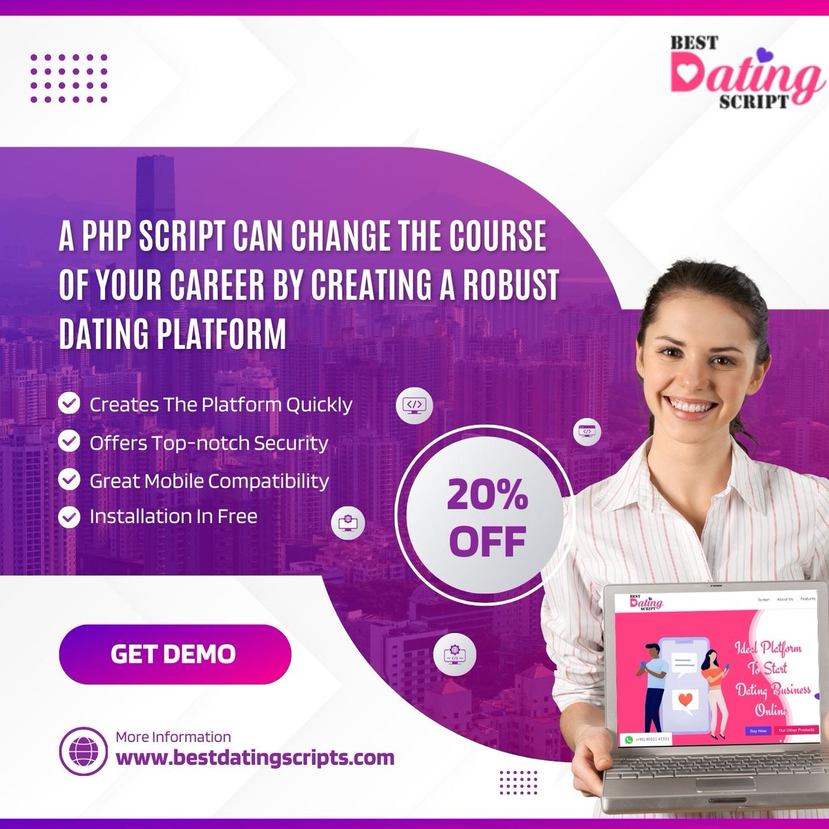 datingscripts's tweet photo. Implementing our #datingPHPscript to create a feature-packed, mobile-compatible, &amp; completely secured match-making platform will give a promising start to your career.

You will also get installation &amp; 1 year of technical assistance.

☎️ +91 9051141321
🌐 https://t.co/XTFRxc8w8Y https://t.co/ujOHnrDqEV