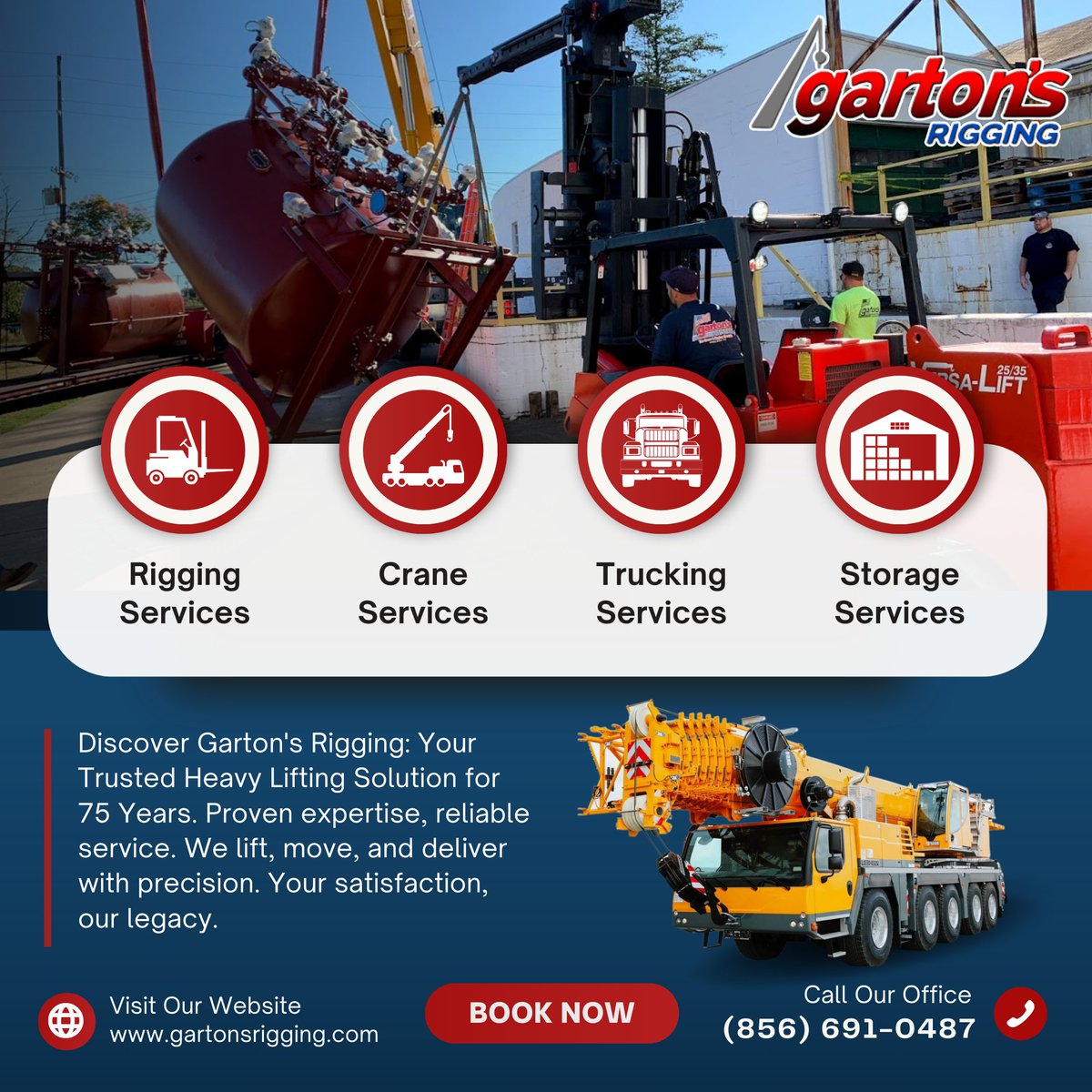 Gartonsrigging's tweet image. Unlock 75 years of heavy-lifting excellence with Garton&apos;s Rigging! 💪 Need a reliable solution for your lifting challenges? Message us now and let&apos;s discuss how we can elevate your project. 🏗️📩 #GartonsRigging #HeavyLiftingExperts #MessageUsToday