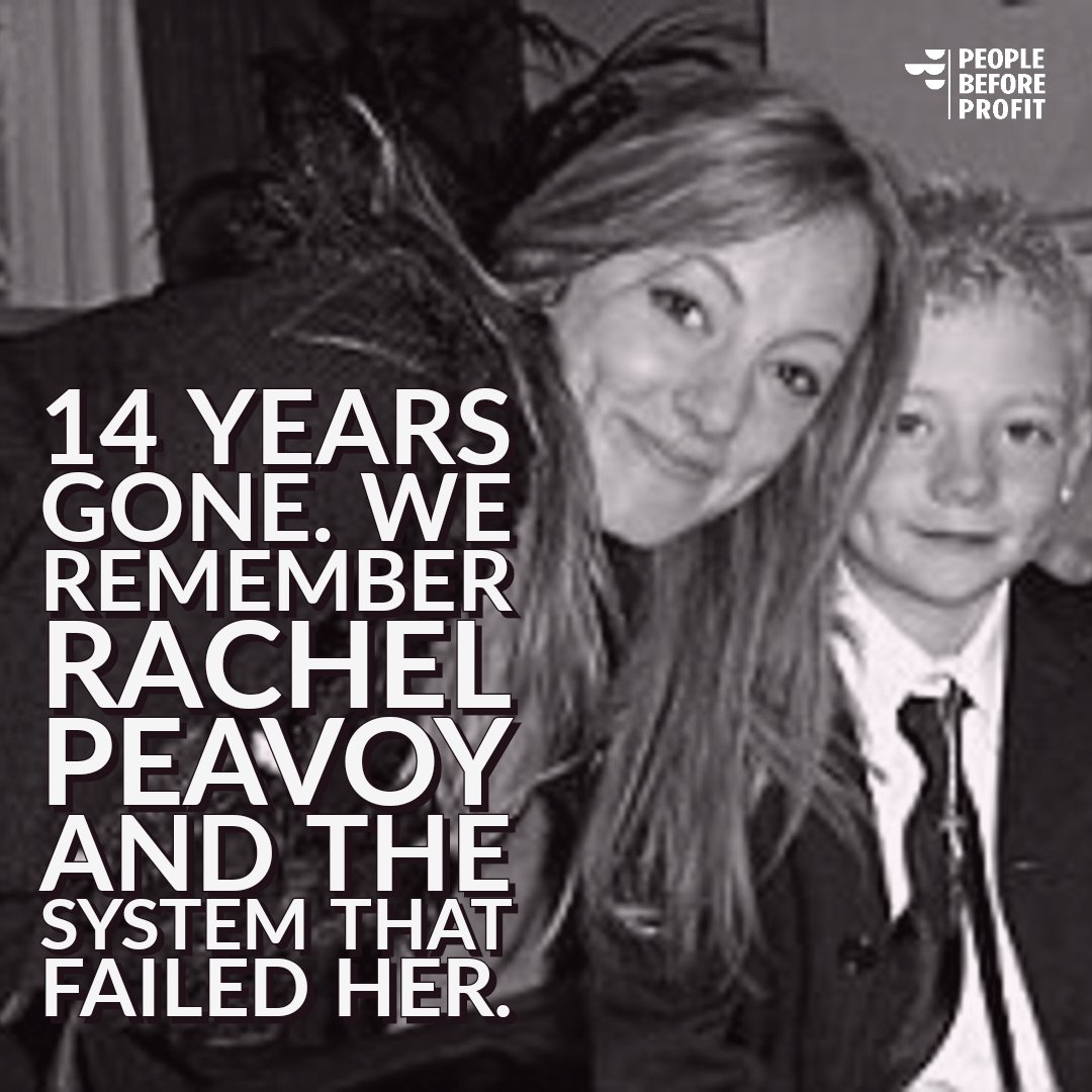 On the 11th Jan 2010, a 30 year old mother of two boys was found dead in her flat in Ballymun. Her death, due to hypothermia, was more than a tragedy, it was a result of a system that has failed and neglected working class people and their needs.  Her name was Rachel Peavoy. 1/n