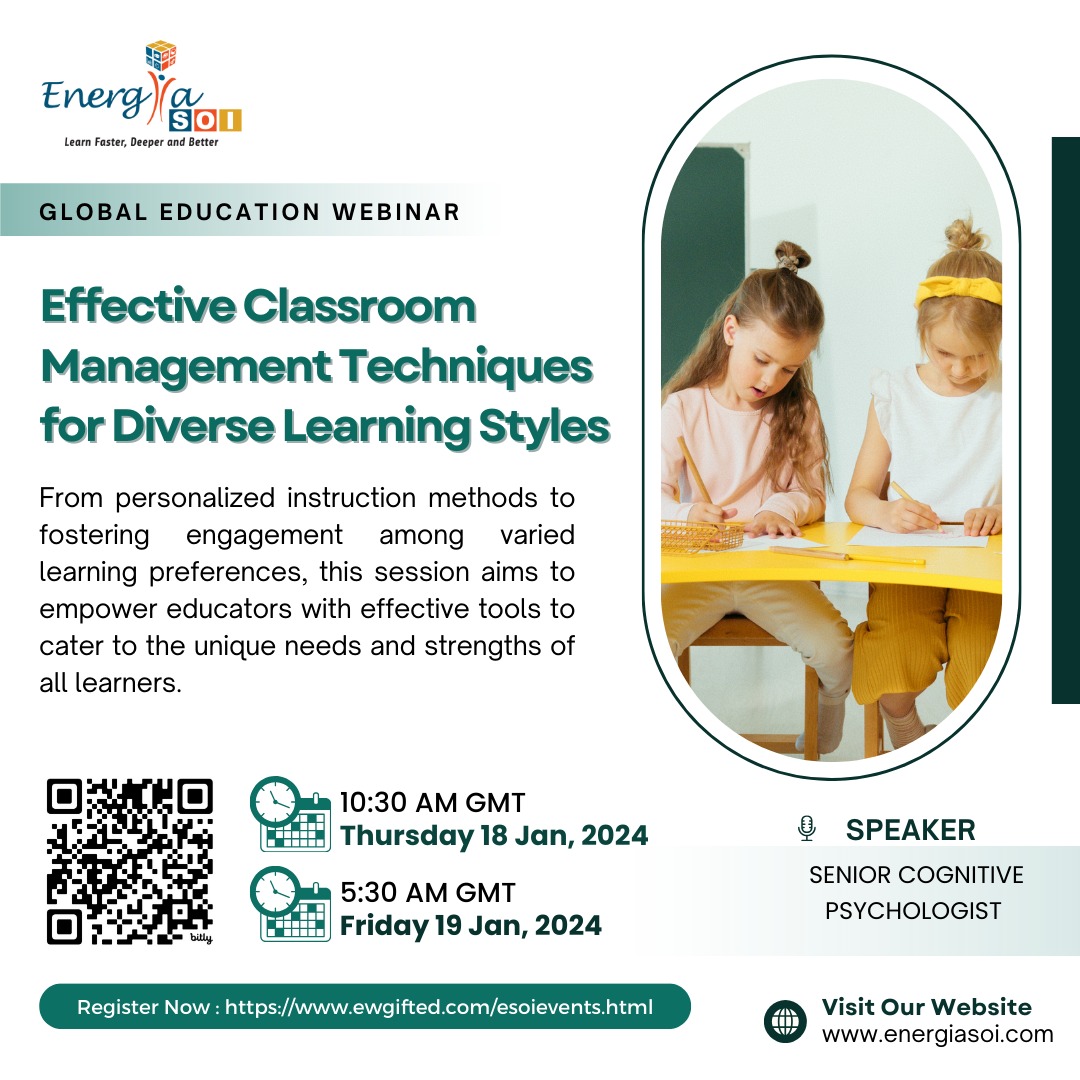 EnergiaSOI's tweet image. Global Education Webinar Invite
Topic: Effective Classroom Management Techniques for Diverse Learning Styles
#personalizedinstruction #learningpreferences #variedclassroomgroup
#enrichclassdialogue #goaheadwithaplan #uniquelearner
#buildonstrengths #individualchildsneeds