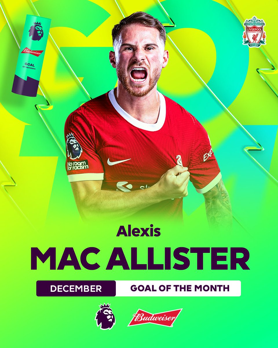 There was no stopping this! 

Alexis Mac Allister’s wonder strike v Fulham is your <a href="/budfootball/">Budweiser Football</a> Goal of the Month for December ✨

#PLAwards | <a href="/LFC/">Liverpool FC</a>