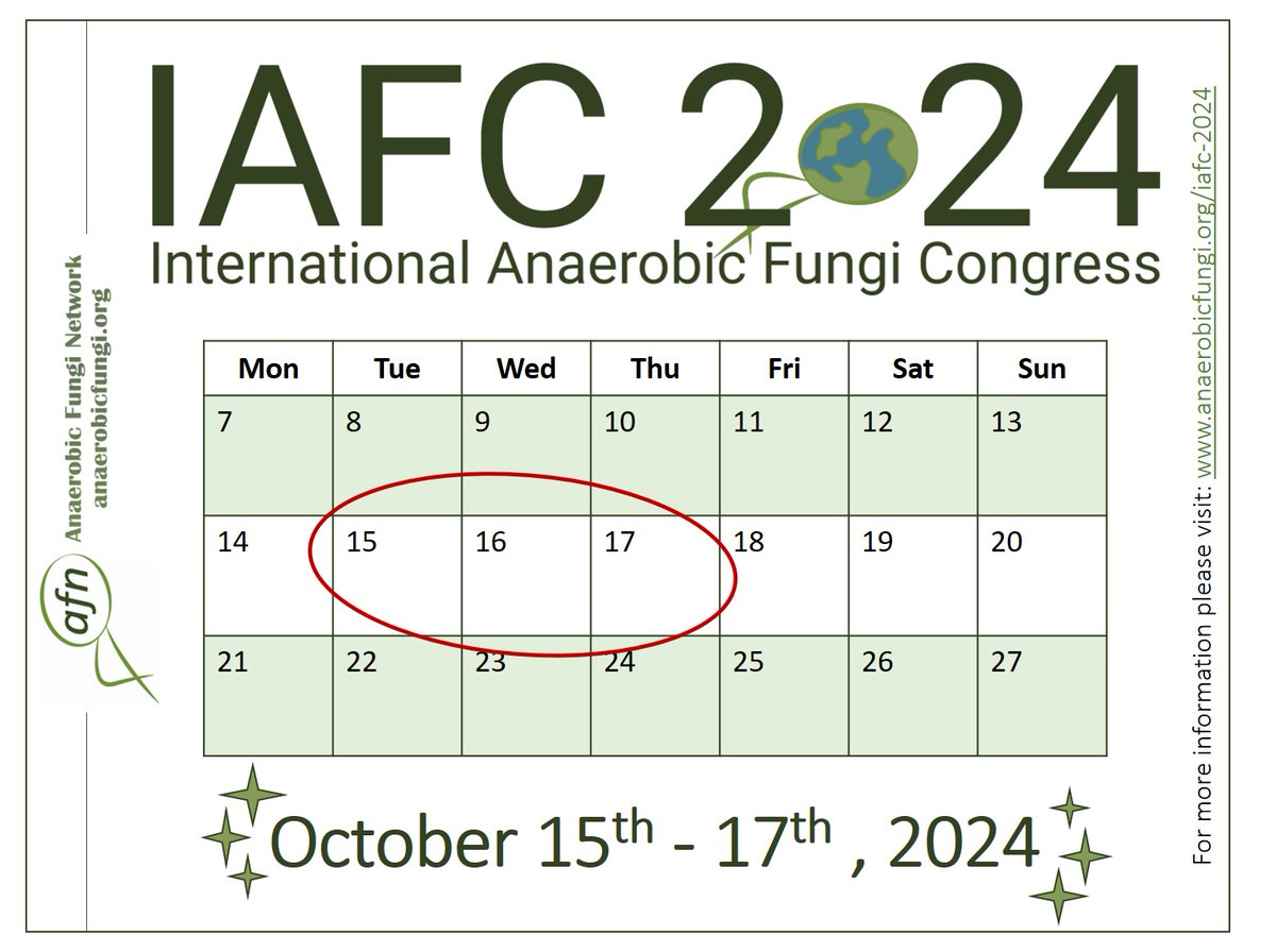 New year, new event! This year, the second IAFC will take place online from Oct 15th-17th. Participation is open to all AFN members (registration is open from Feb 1st). Not a member? AFN membership is free of charge! Go to anaerobicfungi.org for more information.
