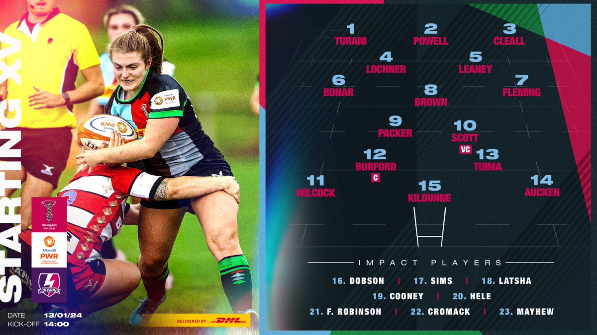 Your Quins side to face Loughborough Lightning ⚡️ 5️⃣0️⃣ up for Freya Aucken 🏟 Back at home 📲 quins.co.uk/Article/team-n… Delivered by @DHLRugbyUK #COYQ #HARvLOU