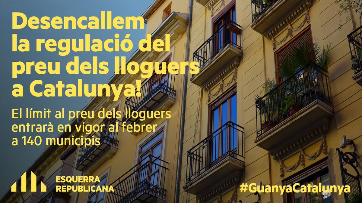 esquerratgn's tweet image. 🏘️#Tarragona entre els 140 municipis catalans que limitarà el preu del #lloguer a partir de febrer, gràcies a la insistència d'@Esquerra_ERC i a la nova llei d'#habitatge estatal aprovada el 2023 amb l'impuls dels republicans perquè el dret a l'habitatge sigui, per fi, un dret!