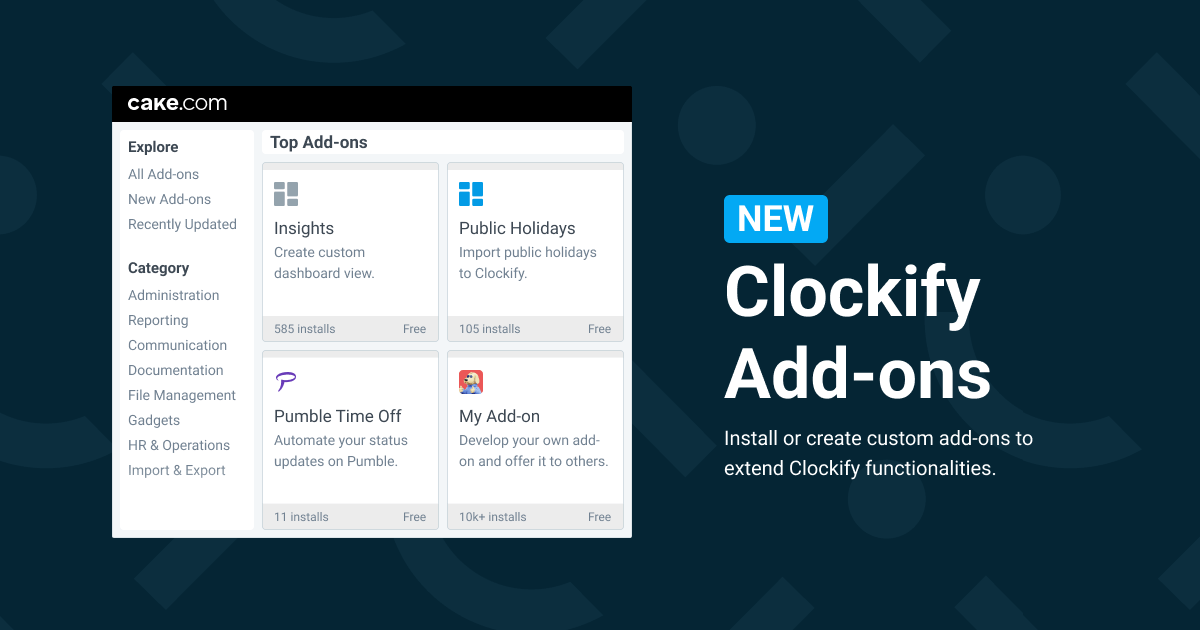 Clockify's tweet photo. Power your workflows with #Clockify add-ons! 📈 🎯
✅ Get custom dashboard views, add public holidays to your calendar, and connect with other apps 🖇️ https://t.co/g9M9jGp1kk