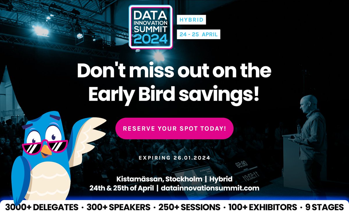 Hyperight_AB's tweet image. ⏰ Only two weeks until the Early Bird Tickets expire on January 26th. 

🐦 Quickly book your Early Bird Tickets before they are gone and join our community at the 9th hybrid edition of the #DataInnovationSummit 2024.
hubs.li/Q02fmlVR0