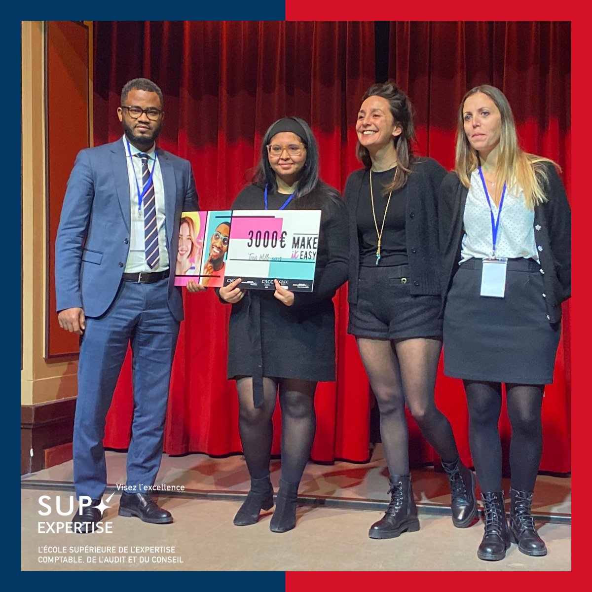 SupExpertise's tweet image. 🏆𝙍𝙚𝙢𝙞𝙨𝙚 𝙙𝙚𝙨 𝙥𝙧𝙞𝙭 𝙈𝙖𝙠𝙚 𝙞𝙩 𝙀𝙖𝙨𝙮

Toutes nos félicitations à nos trois étudiants de la bourse #MakeItEasy.

#dcg #expertisecomptable #bourse #2024