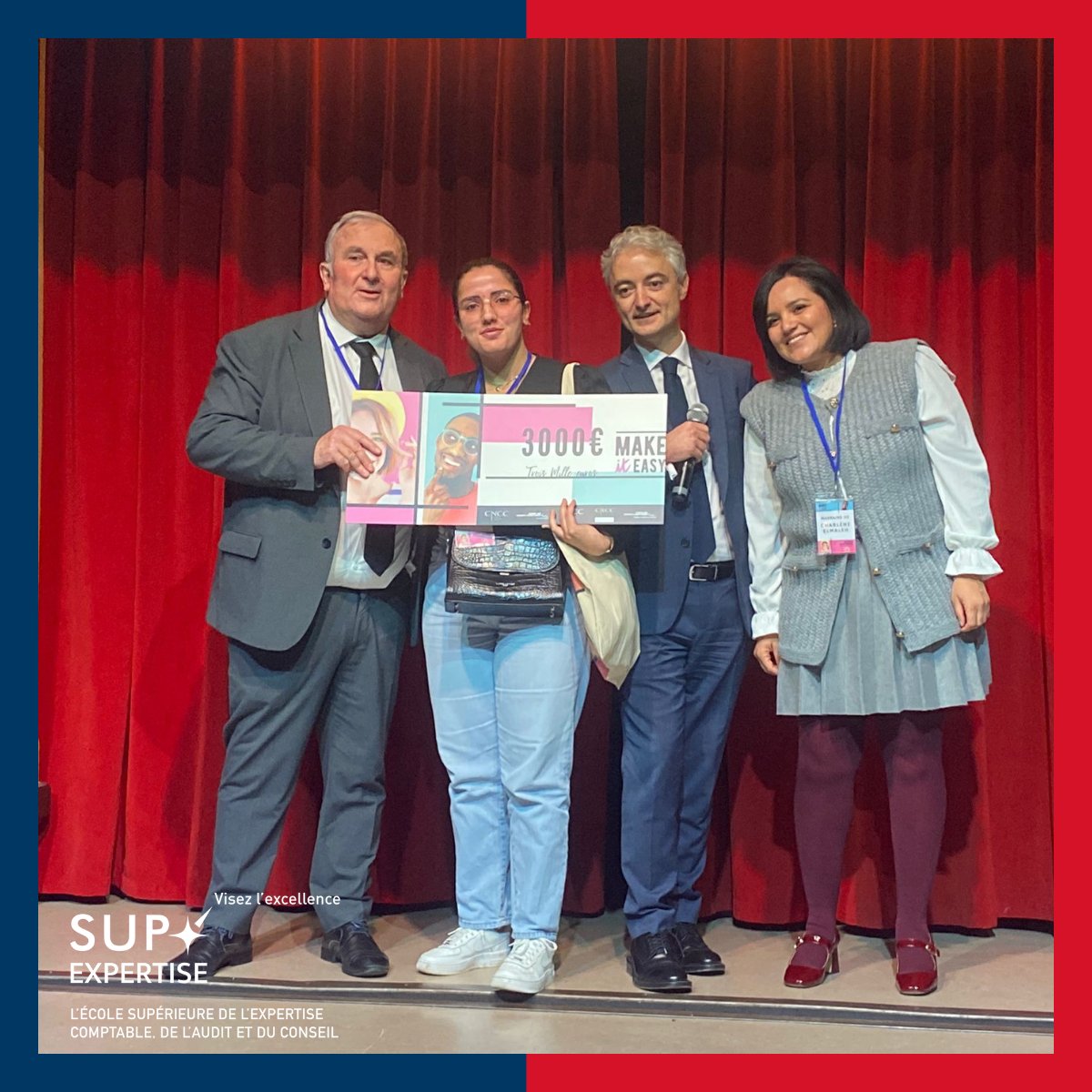 SupExpertise's tweet image. 🏆𝙍𝙚𝙢𝙞𝙨𝙚 𝙙𝙚𝙨 𝙥𝙧𝙞𝙭 𝙈𝙖𝙠𝙚 𝙞𝙩 𝙀𝙖𝙨𝙮

Toutes nos félicitations à nos trois étudiants de la bourse #MakeItEasy.

#dcg #expertisecomptable #bourse #2024