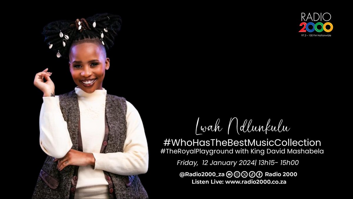 Radio2000_ZA's tweet photo. IN STUDIO | 13h15 to 15h00 #TheRoyalPlayground
With @DavidMashabela
The King is joined by the talented Lwah Ndlunkulu๐ป๐ถ
#WhoHasTheBestMusicCollection
#Radio2000 https://t.co/pt6PJpo6WL