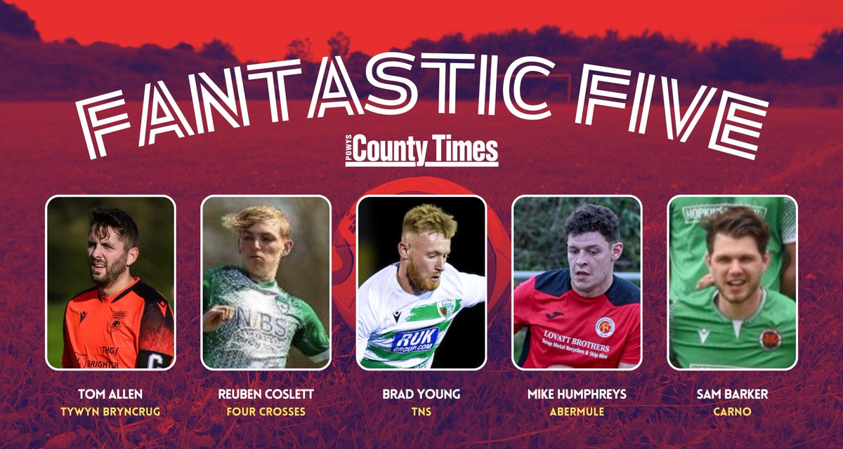 Introducing this week's Fantastic Five which features players from <a href="/tnsfc/">The New Saints FC</a> <a href="/FCCarno/">Carno FC</a> <a href="/officialTBFC/">Tywyn Bryncrug FC</a> <a href="/abermuleafc/">abermuleafc 🏴󠁧󠁢󠁷󠁬󠁳󠁿</a> and <a href="/4crossesFC/">Four Crosses Football Club</a>