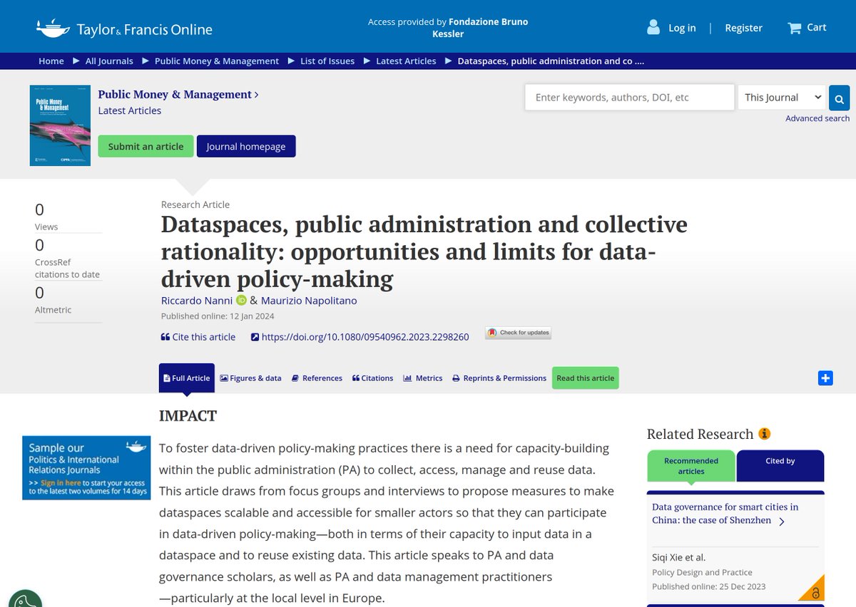 dclfbk (@dclfbk) on Twitter photo we are happy to announce the publication of
"Dataspaces, public administration and collective rationality: opportunities and limits for data-driven policy-making" by <a href="/ric_nan/">ななさ</a> & <a href="/napo/">Maurizio Napolitano</a>
tandfonline.com/doi/full/10.10…
Special thanks to <a href="/Lebowskiana/">Francesca De Chiara</a> we are happy to announce the publication of
"Dataspaces, public administration and collective rationality: opportunities and limits for data-driven policy-making" by <a href="/ric_nan/">ななさ</a> & <a href="/napo/">Maurizio Napolitano</a>
tandfonline.com/doi/full/10.10…
Special thanks to <a href="/Lebowskiana/">Francesca De Chiara</a>