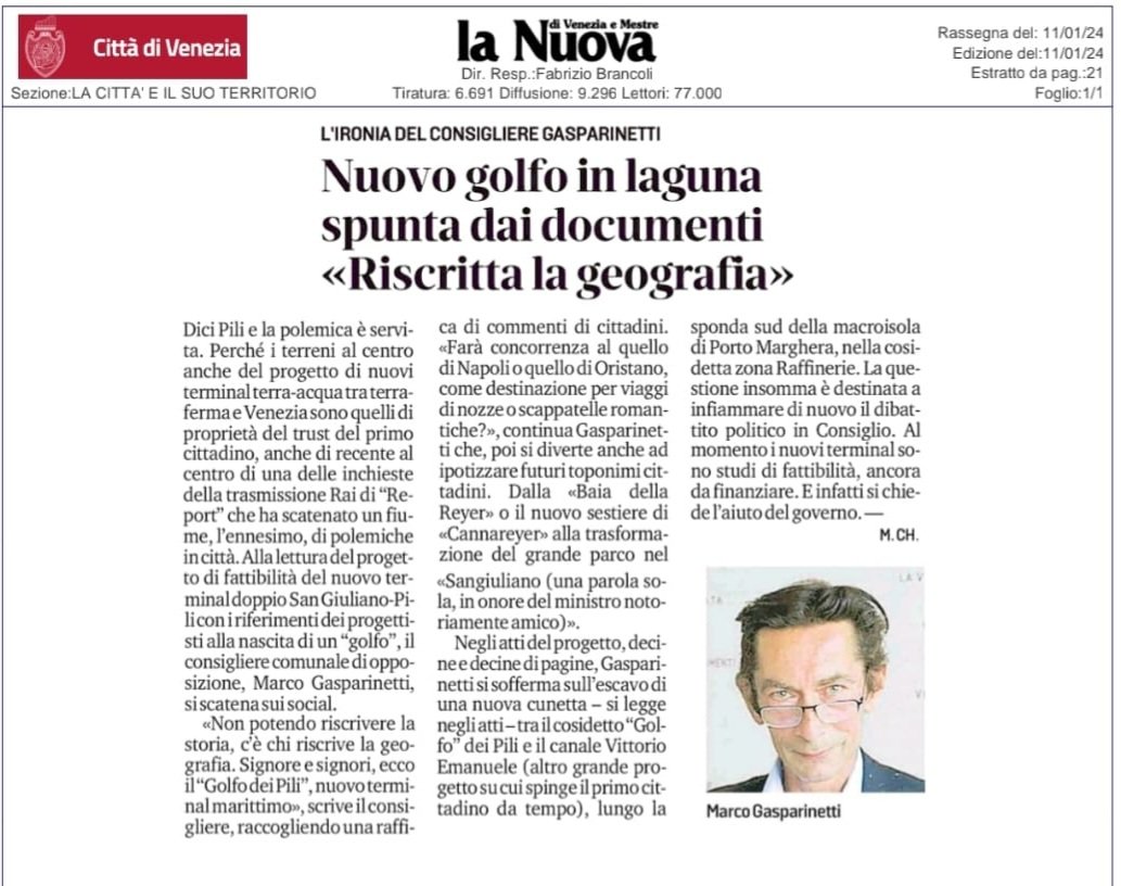 25aprileVenezia's tweet photo. 73,5 milioni di euro per il restyling e un nuovo nome che fa sorridere: "Golfo dei Pili". Spesa pubblica a beneficio di chi? https://t.co/AgFotEsLOE